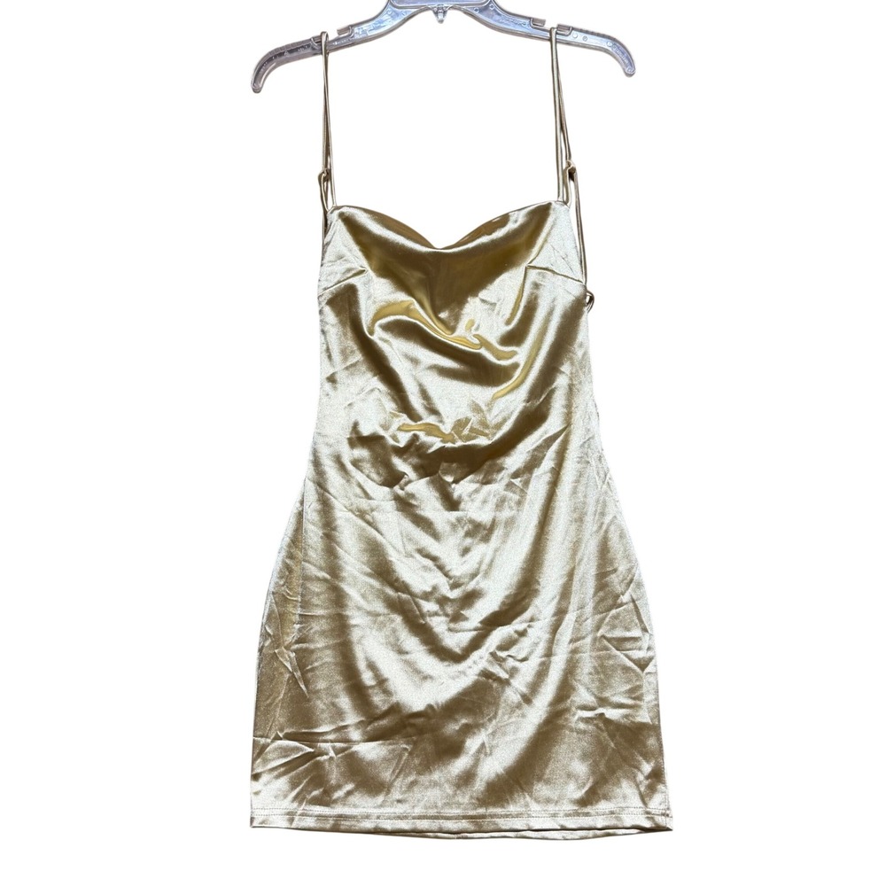 Love Culture Gold Satin Cowl‎ Neck Mini Slip Dress GD1575 Mens Size Medium
